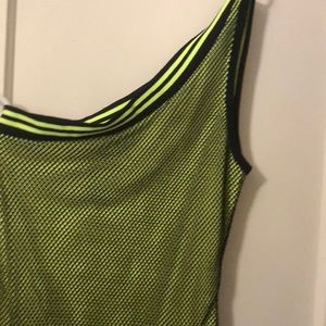 One shoulder Lime green with black Mesh Dress